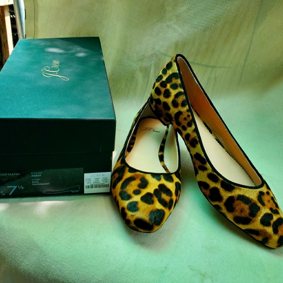 J Crew Calf Hair Leopard Print Flats